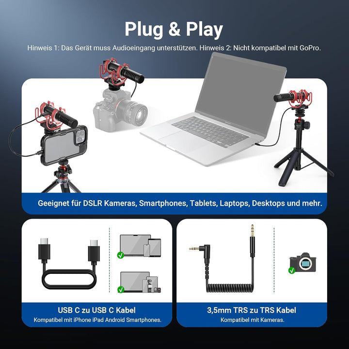 NEEWER Mini Mikrofon, AI Geräuschunterdrückung Microphone Handy, App Steuerung und EQ, 48kHz/24Bit,