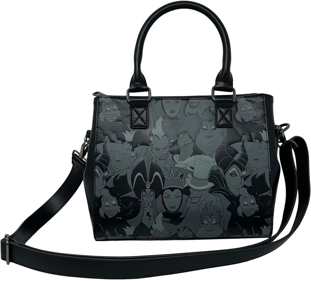 Loungefly Disney Villains Handtasche mit geprägtem Allover-Print, Schwarz, Medium