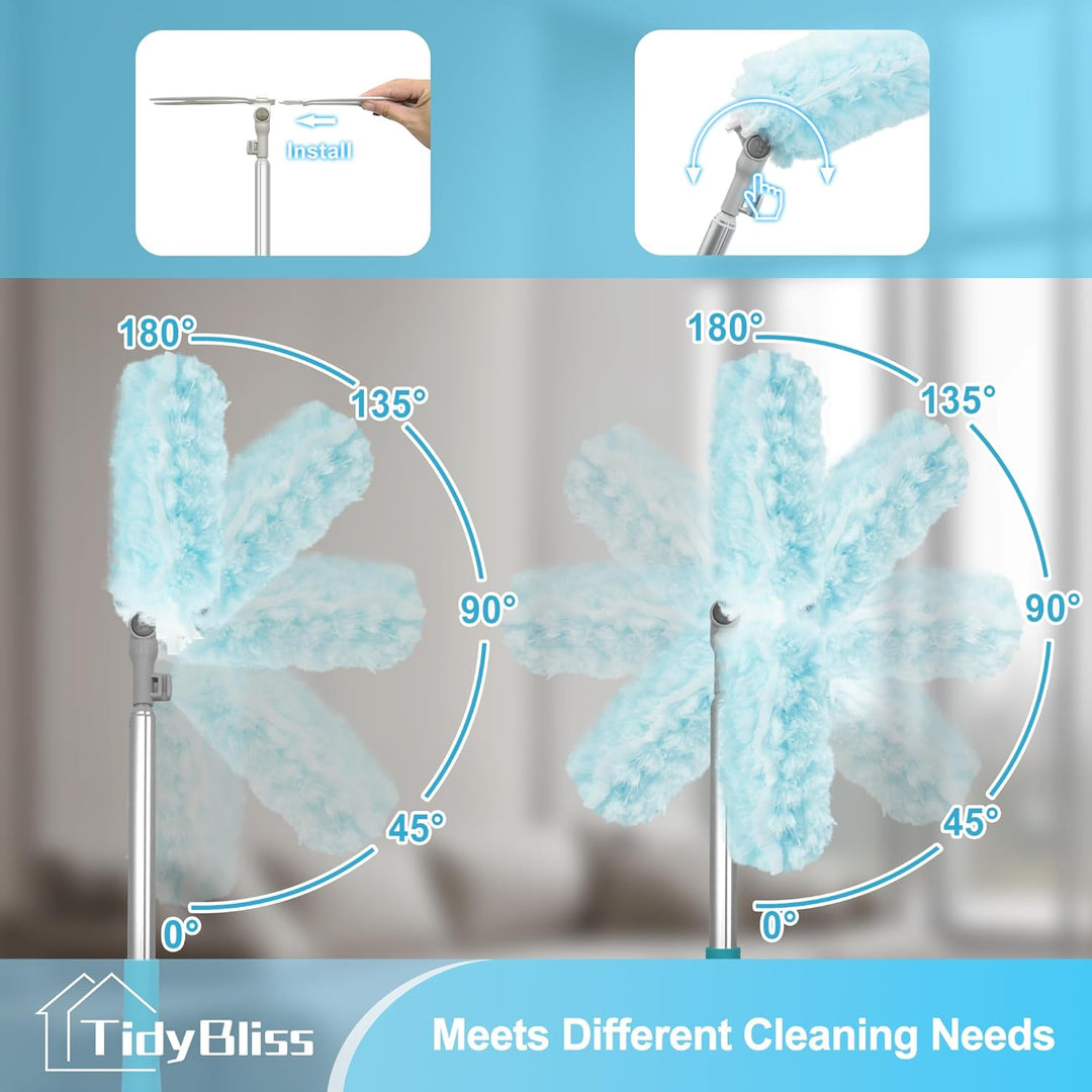 TidyBliss Staubwedel Teleskopstange für Swiffer, 180cm Staubmagnet Lang Ausziehbar mit 10 Nachfüllpa