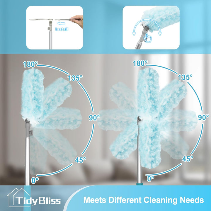TidyBliss Staubwedel Teleskopstange für Swiffer, 180cm Staubmagnet Lang Ausziehbar mit 10 Nachfüllpa
