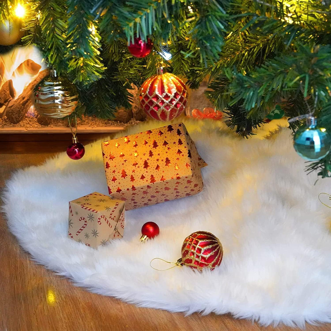 Weihnachtsbaumrock aus Kunstfell, 90 cm, grosser schneeweisser Weihnachtsbaum-Plüschrock für Innen-