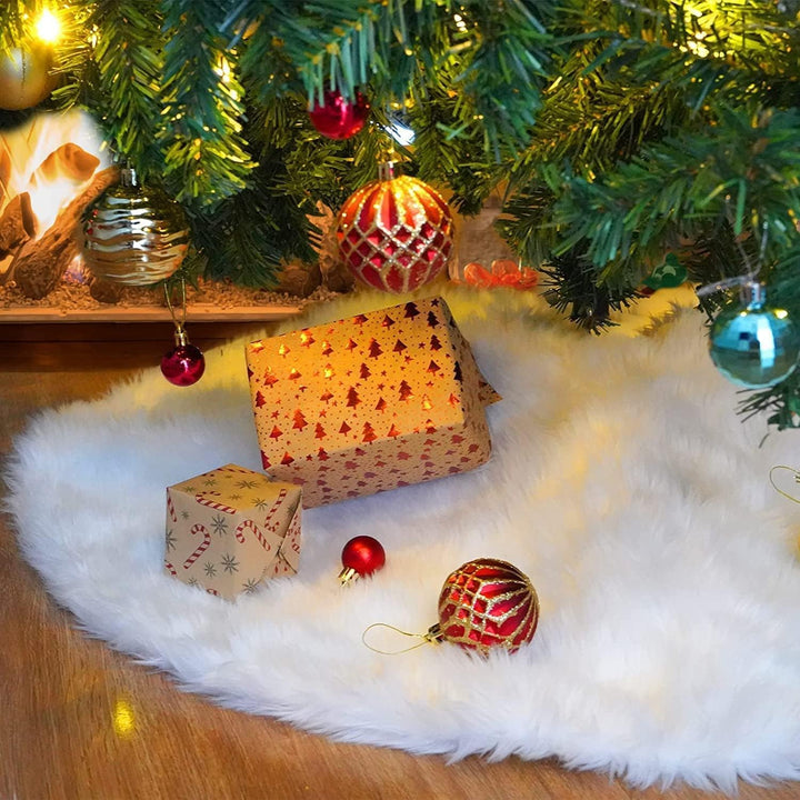 Weihnachtsbaumrock aus Kunstfell, 90 cm, grosser schneeweisser Weihnachtsbaum-Plüschrock für Innen-