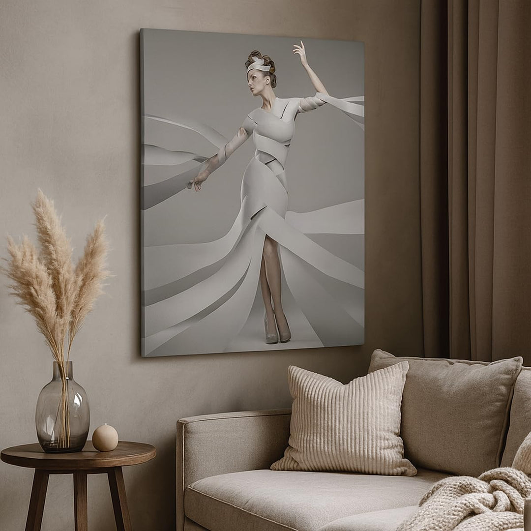Bilder auf Leinwand 55x100cm Leinwandbild mit Rahmen Frau Modell Streifen Emotionen Gross Wanddeko B