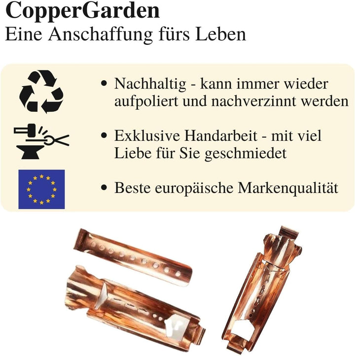 CopperGarden handgeschmiedete & verzinnte Feuerzange aus blankem Kupfer I Feuerzangenbowle I Verstel