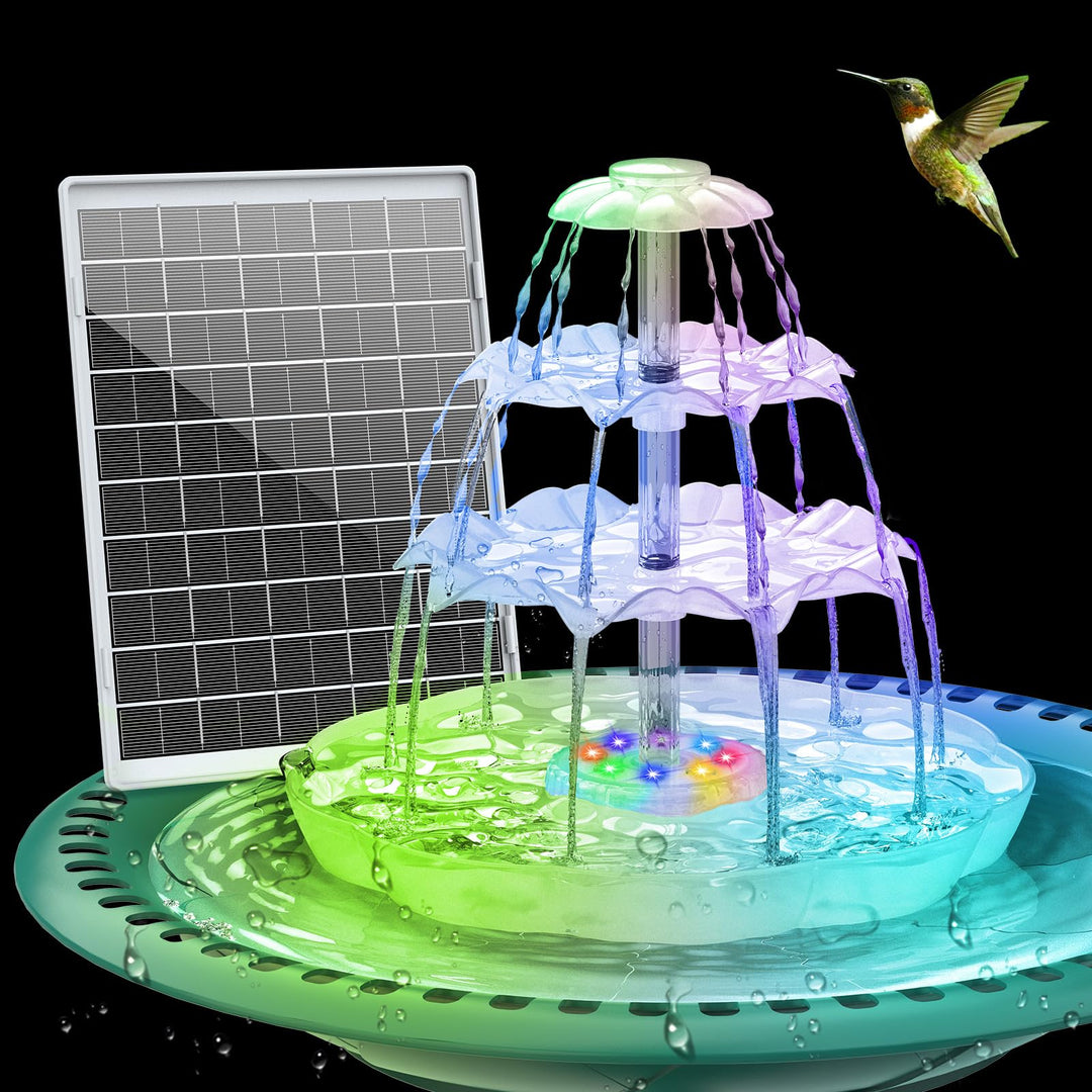 AISITIN DIY Brunnen,Vogeltränke Sets mit 6,5W Solar Springbrunnen mit Akku und LED, 3 Stufige Vogelf