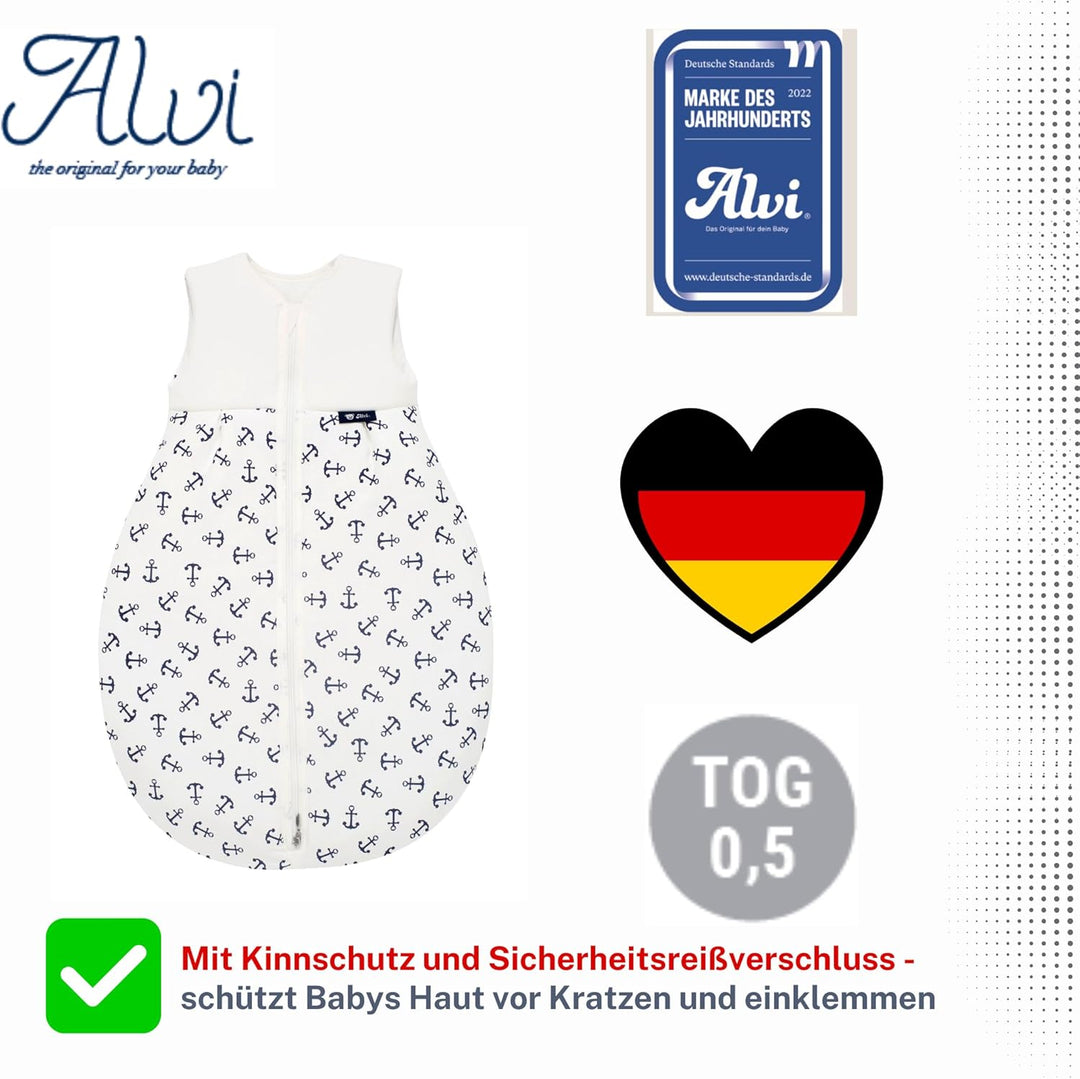 Alvi Schlafsack Baby Mäxchen light I leichter Babyschlafsack ärmellos I Sommerschlafsack Jungen und