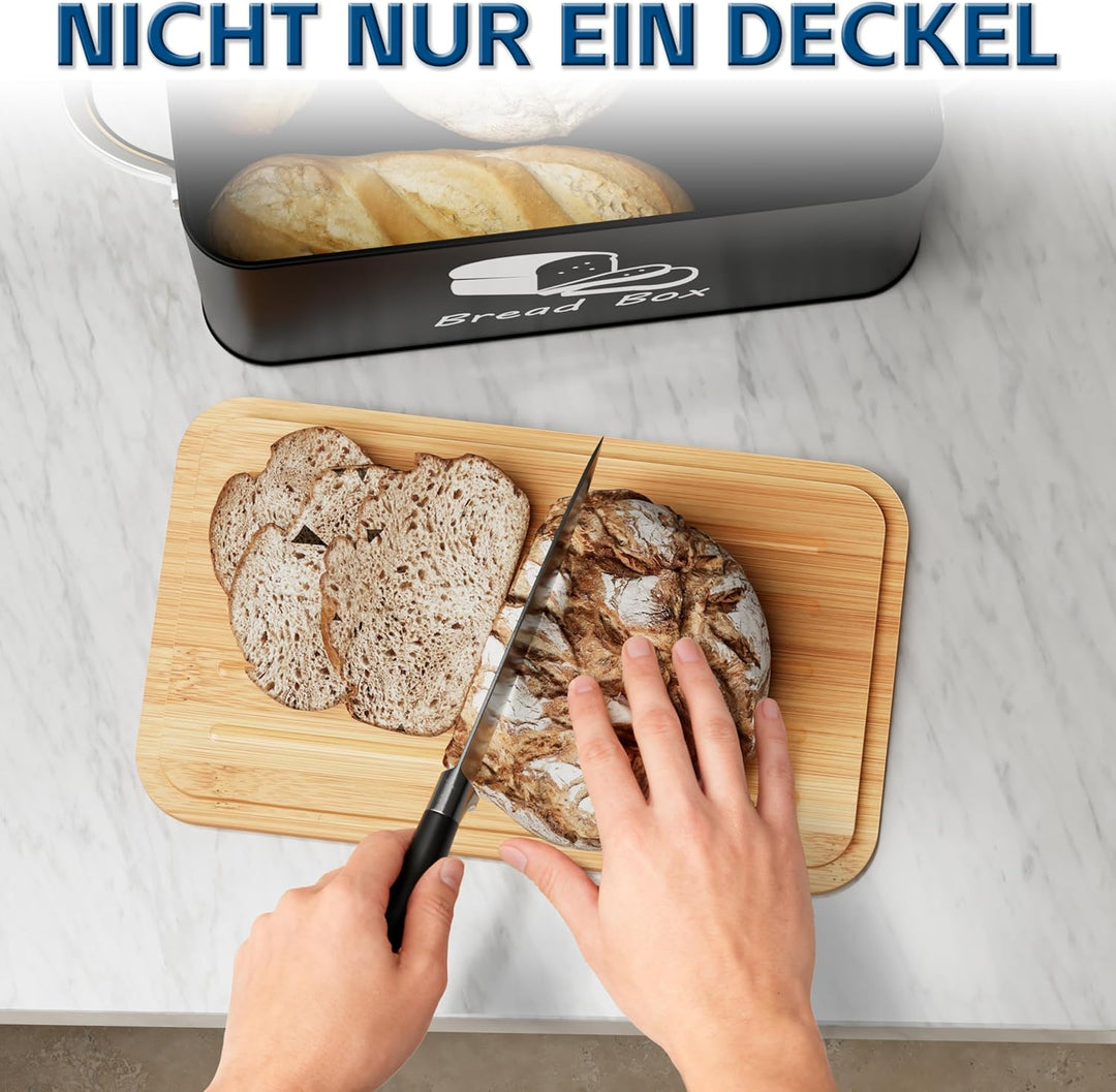 Mihoho Brotkasten aus Metall mit Bambus-Schneidebrettdeckel, Brotaufbewahrungsbehälter, moderner Küc