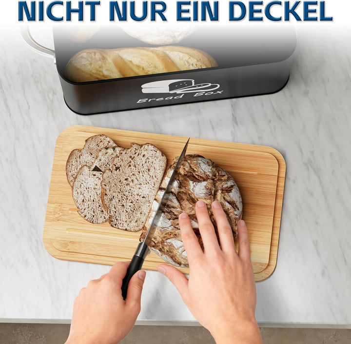 Mihoho Brotkasten aus Metall mit Bambus-Schneidebrettdeckel, Brotaufbewahrungsbehälter, moderner Küc