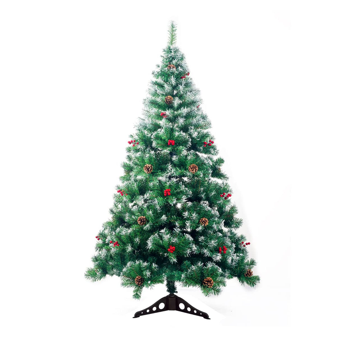 Künstlicher Weihnachtsbaum 120 cm mit Schnee-Effekt und Tannenzapfen - Weihnachtsbaum Metallständer