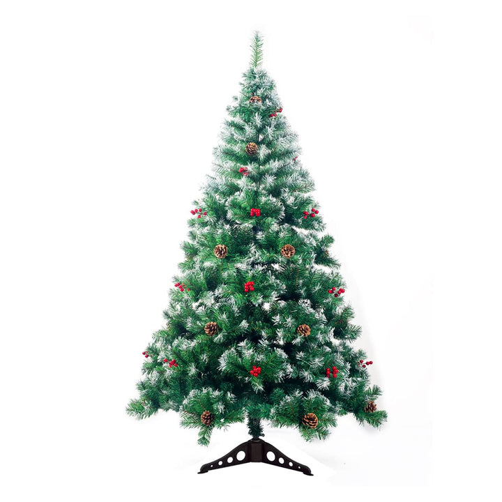 Künstlicher Weihnachtsbaum 120 cm mit Schnee-Effekt und Tannenzapfen - Weihnachtsbaum Metallständer
