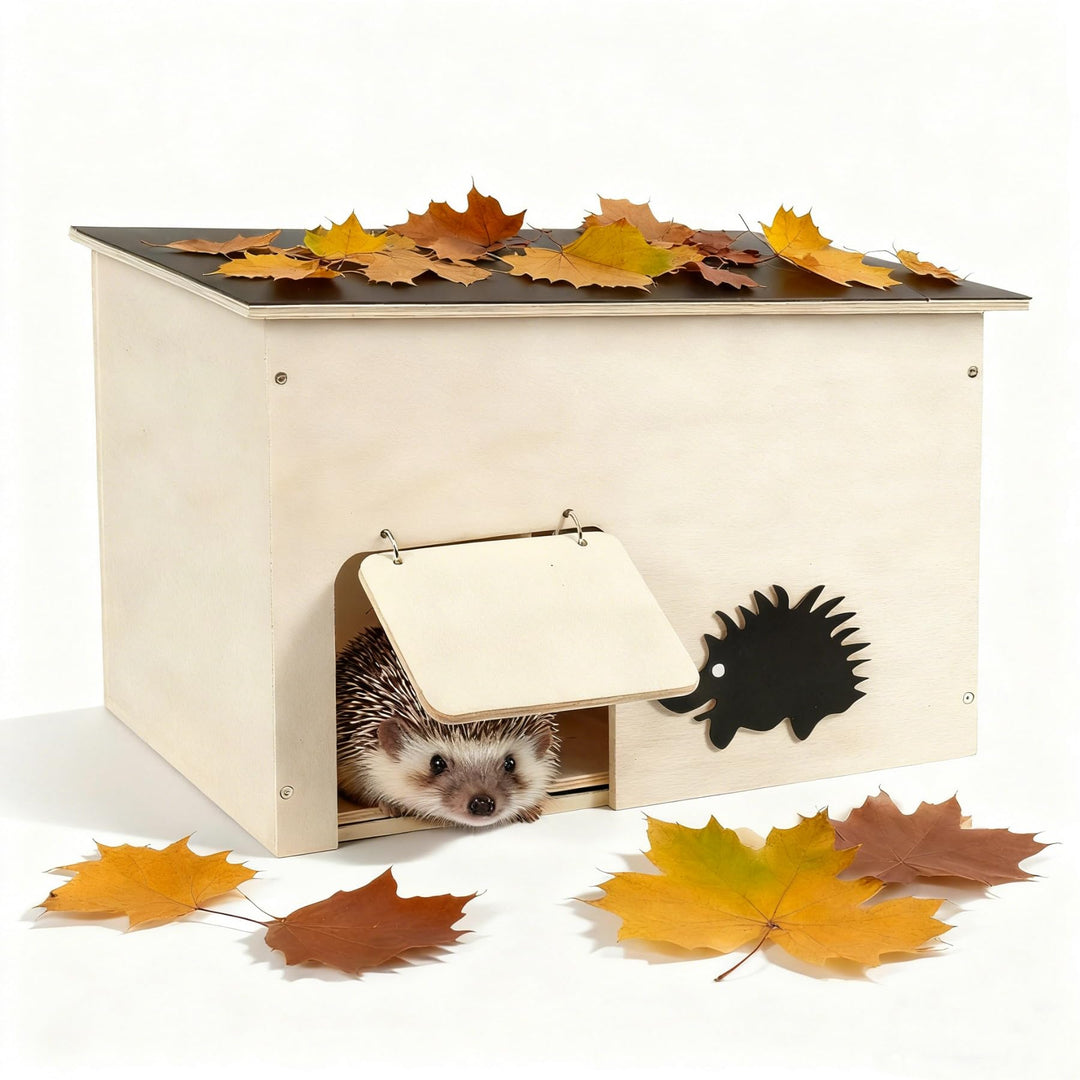 Igelhaus Holz mit Rattenklappe, Gross Igelhotel mit Boden und Labyrintheingang - Igelhütte Hedgehog