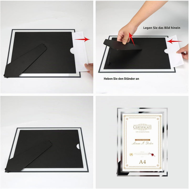 Hoikwo 4er-Set Bilderrahmen DIN A4 Glas – Fotorahmen Silber für Zertifikate, Diplome, Familienfotos