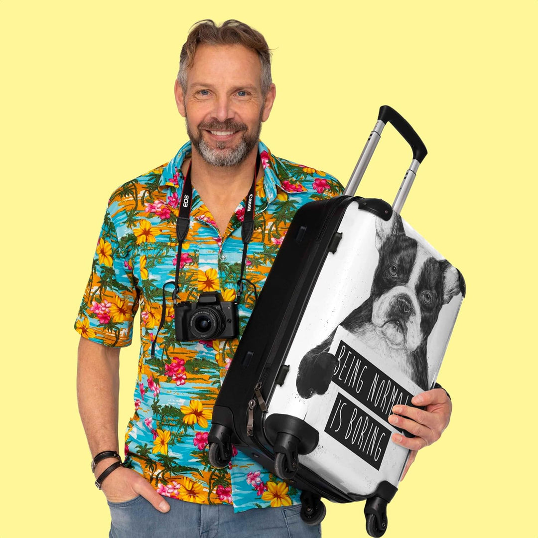 Koffer gross Trolley Rollkoffer Reisekoffer mit 4 Rollen Fotokoffer - Hund - Zeichen - Text - Tiere