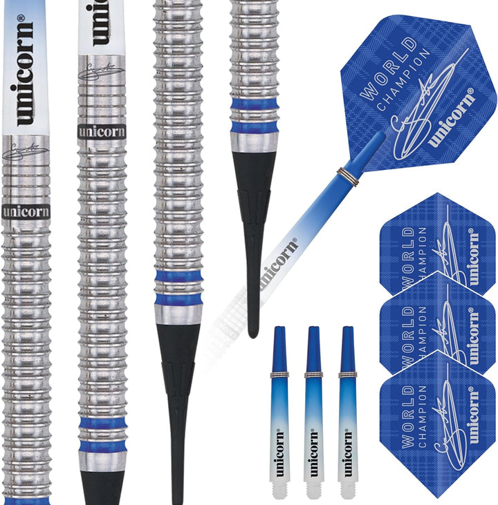 Dartpfeile von Unicorn, 2019 Auflage, Gary Anderson World Champion, 80 Prozent Soft-Tip-Pfeile, Blau