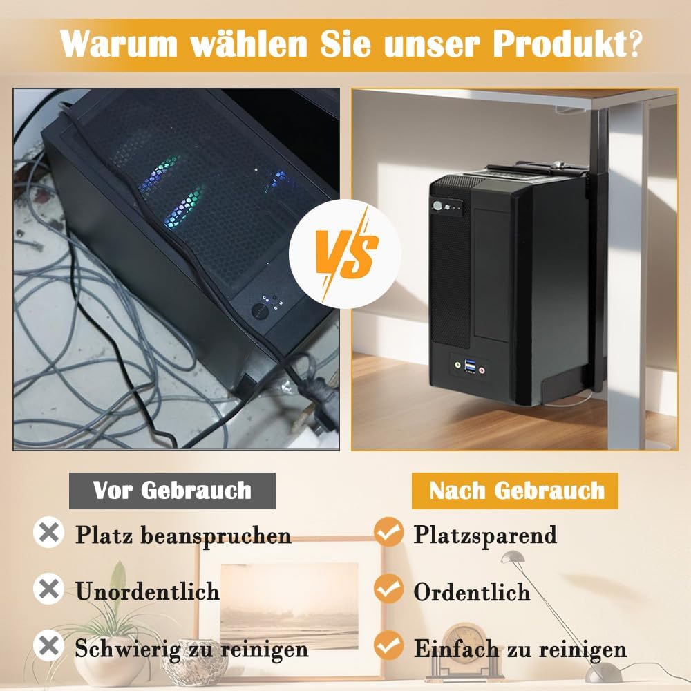 PC Halterung Unter Schreibtisch, PC Halterung für Untertisch, Carbonstahl Computer Aufhängung Halter