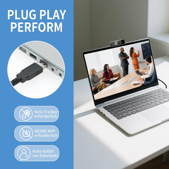 Diccik Webcam 4K, USB A Webcam mit 2 Mikrofon mit Rauschunterdrückung, Kamera PC, Schneller Automati
