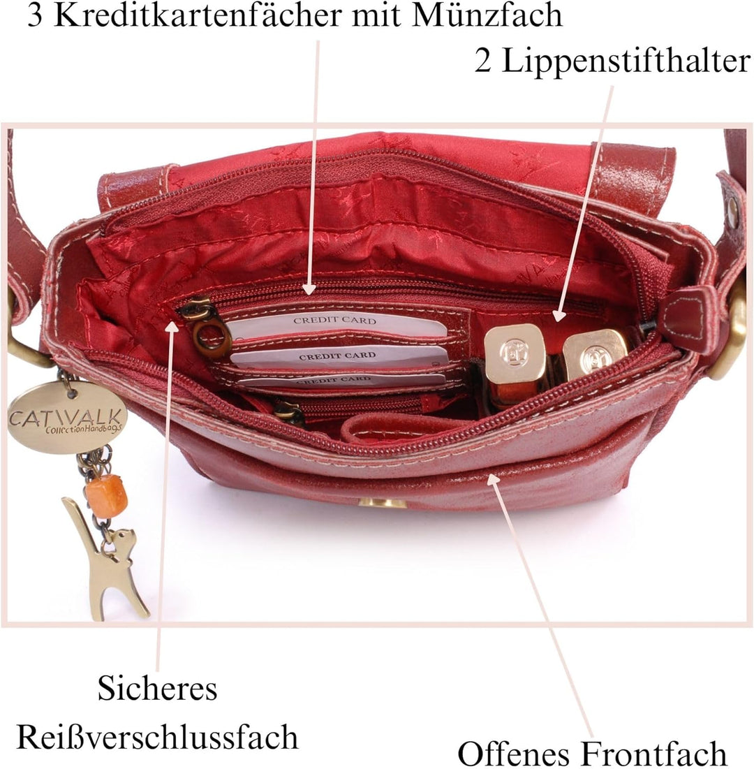 Catwalk Collection Handbags - Vintage Grobem Leder - Klien Umhängetasche Messenger/Schultertasche -