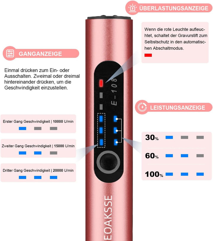 bolígrafo de grabado – 3 velocidades, batería recargable rápida e inalámbrica, 60+ accesorios, mini