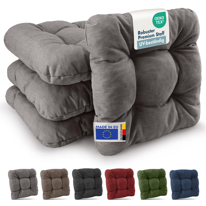 Beautissu 4er Set Premium Stuhlkissen UV-beständig robust für Balkonstühle | 35x35cm Hellgrau 8cm di