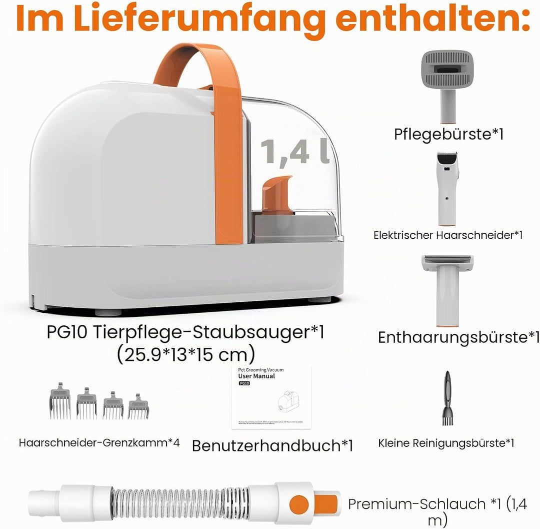 Hundepflege Vakuum Saug 99% Tierhaare PG10 Hundeschermaschine mit Staubsauger 12000 Pa, Hundebürste