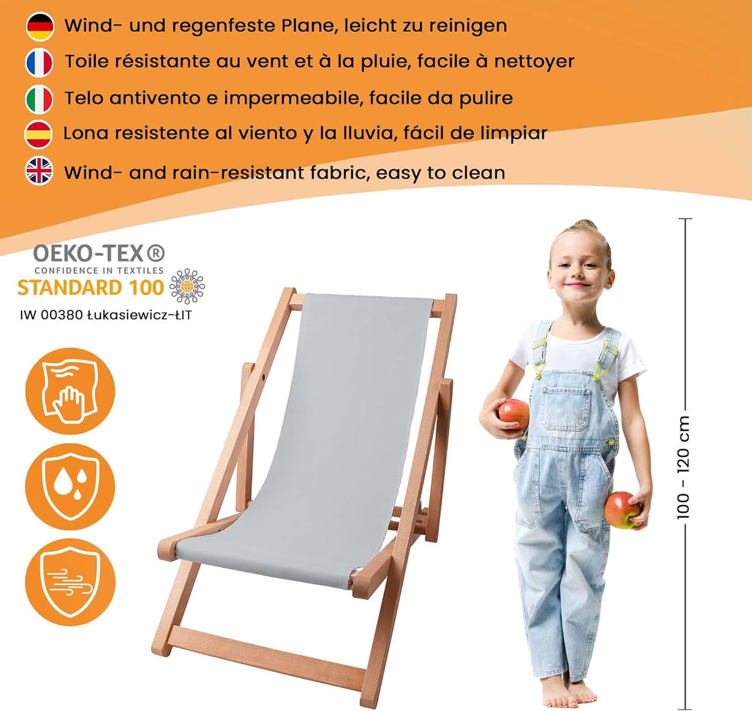 DreamRoots Kinder Liegestuhl Outdoor, Klappbarer Gartenstuhl für Draussen, Faltbarer Campingstuhl mi