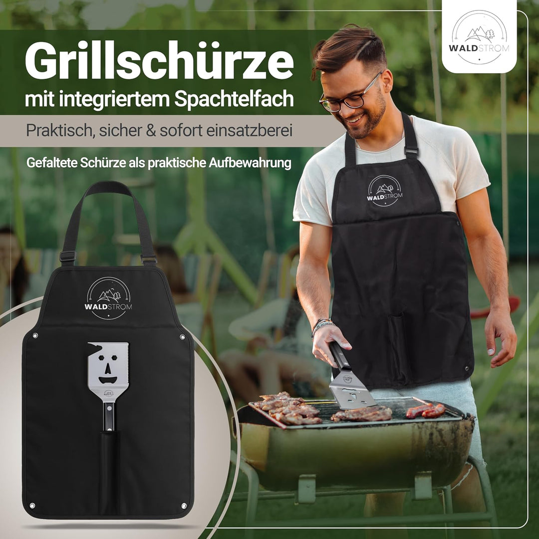 6-in-1 Grillspachtel Multitool I Grill Zubehör Set mit inklusive Grillschürze - ideales BBQ Geschenk