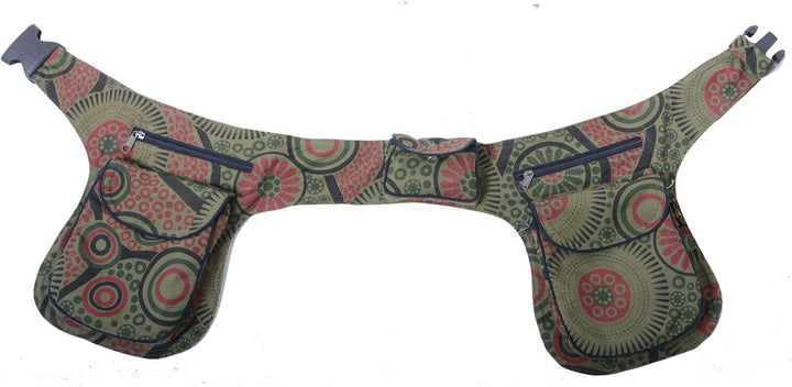 Kunst und Magie Doppel Bauchtasche Sidebag Gürteltasche Festivaltasche Hippie Goa, Farbe:Army Green,