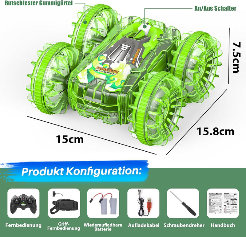 AmazeFun Amphibienfahrzeug Ferngesteuertes Auto ab 4 5 6 7 8 9 Jahre Gestensensor RC Auto Indoor & O