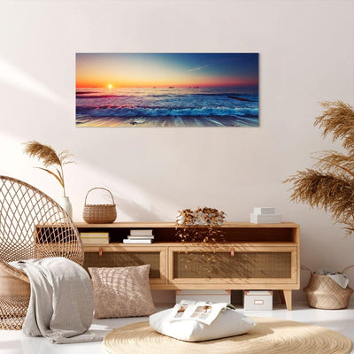 Panorama Bilder auf Leinwand 100x40cm Leinwandbild Meer Strand Welle Gross Wanddeko Bild Schlafzimme