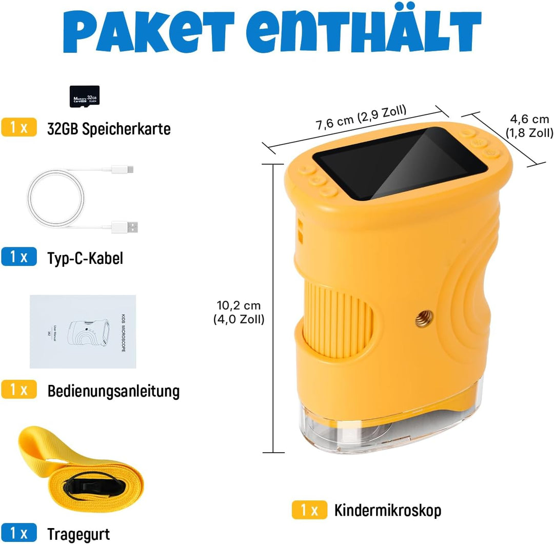 1000X Mikroskop für Kinder,1080P HD Handy Digital Tragbares Taschenmikroskop mit 2,4″ IPS-Display fü