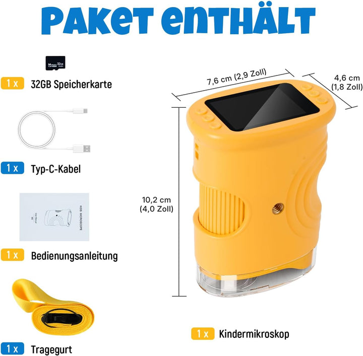1000X Mikroskop für Kinder,1080P HD Handy Digital Tragbares Taschenmikroskop mit 2,4″ IPS-Display fü
