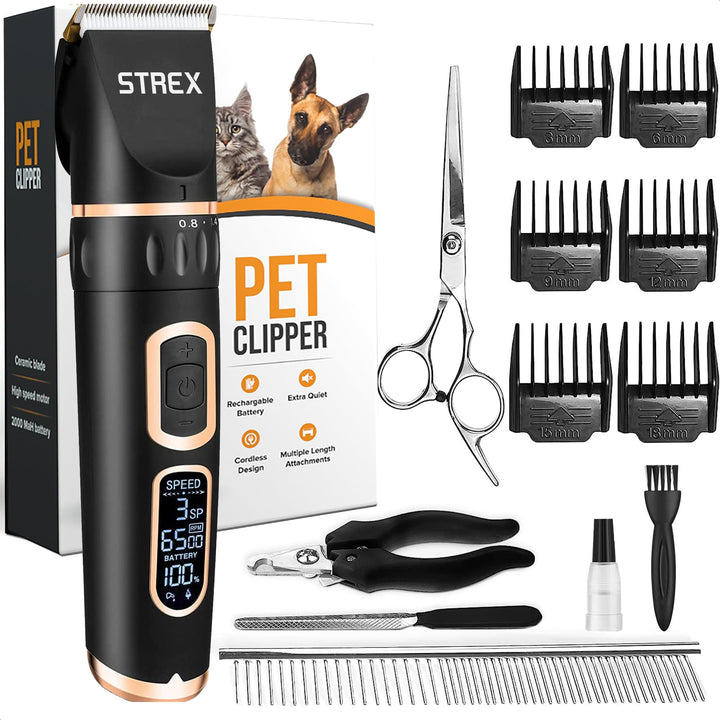 Strex Hundeschermaschine/Tierschermaschine Extra Leise - Kabellos - 5 Modi - Hundetrimmer für alle F