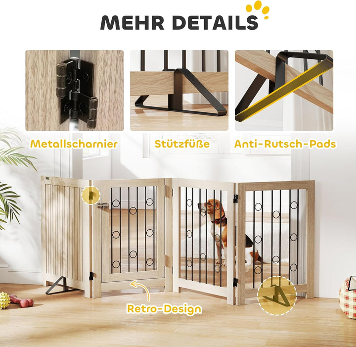 PawHut Absperrgitter Hund Freistehendes Schutzgitter, HxB: 70 x 205 cm Faltbares Hundegitter mit 2 S