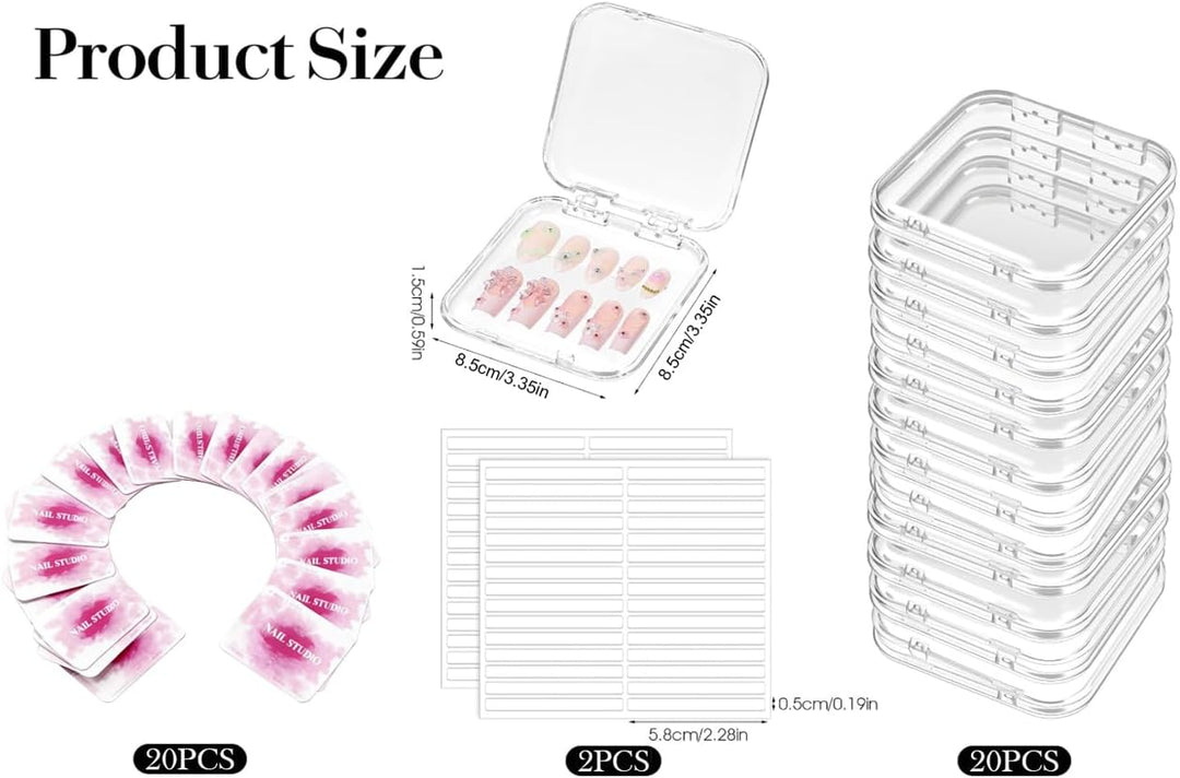 fafzms 20 Stück Nagelaufbewahrungsbox Organizer (8.5x8.5cm) + 60 Stück Verbessertes Doppelseitiges K
