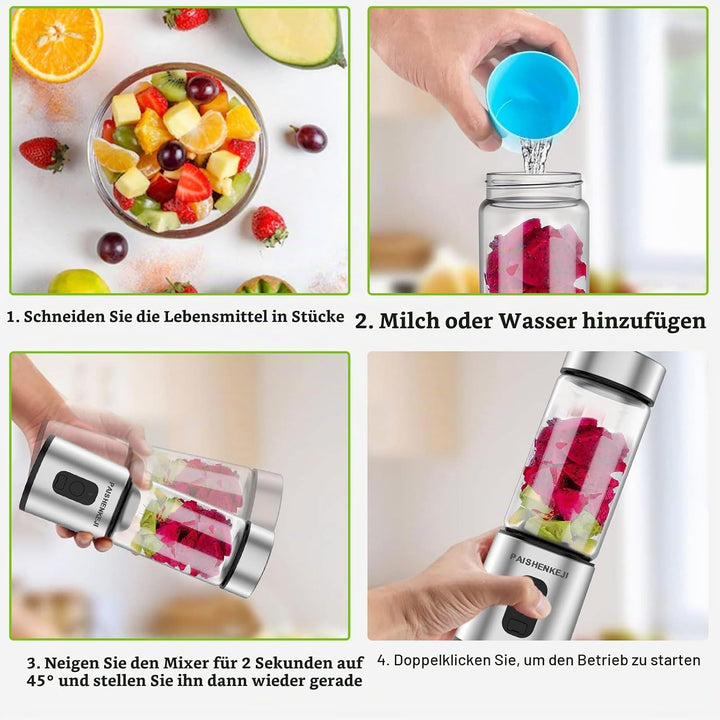 Glas Smoothie Maker Mini Mixer - Standmixer, Tragbarer Mini Blender, 400ml Smoothie Maker to go, USB