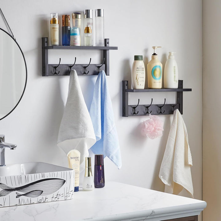 YMYNY Wandgarderoben mit Ablage, 2er Set Wandregal in einem Paket, Garderobenhaken mit 8 Doppelhaken