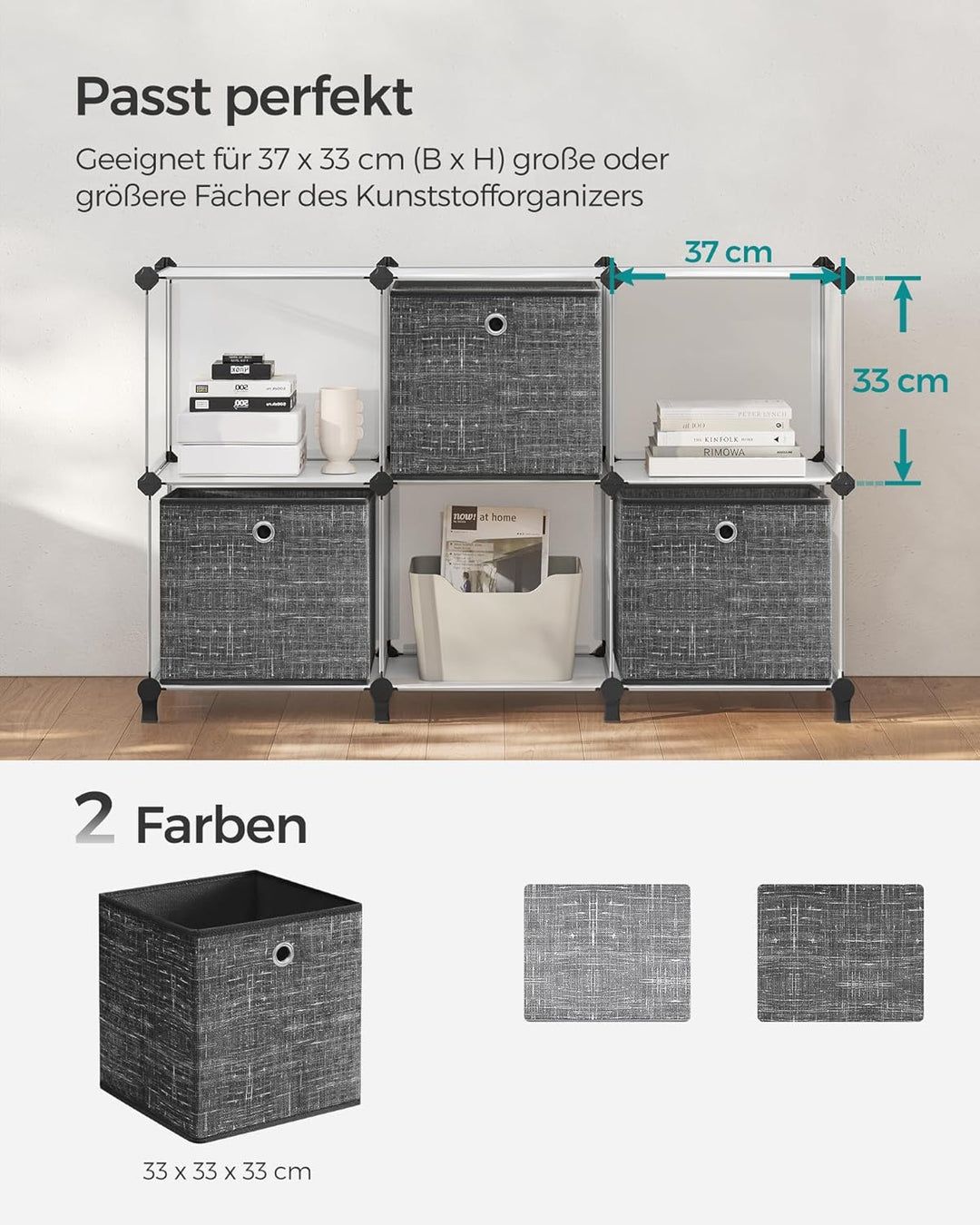 SONGMICS Aufbewahrungsbox, 6er Set, Ordnungsboxen aus Vliesstoff mit Griff, Boxen Aufbewahrung, 33 x