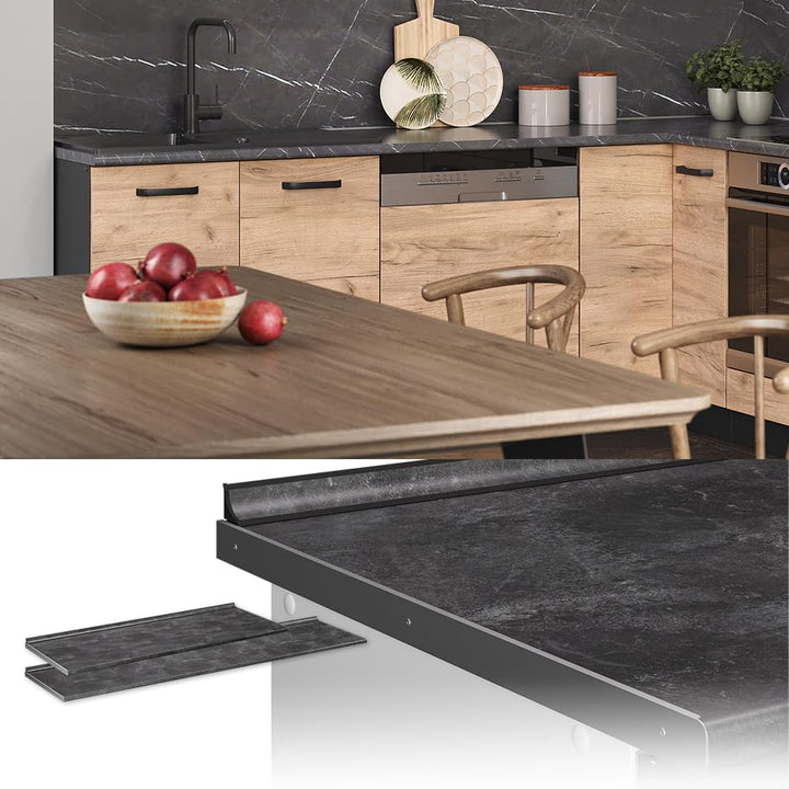 Vicco Küchenarbeitsplatte R-Line, Anthrazit, 240 cm | geeignet zur Montage auf Unterschränken und Ar