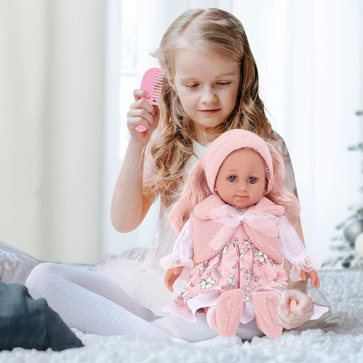 deAO Babypuppen-Spielset, Kleid Spiel Set für 36cm Puppe mit 3 Outfits und Puppenzubehör zum Kämmen