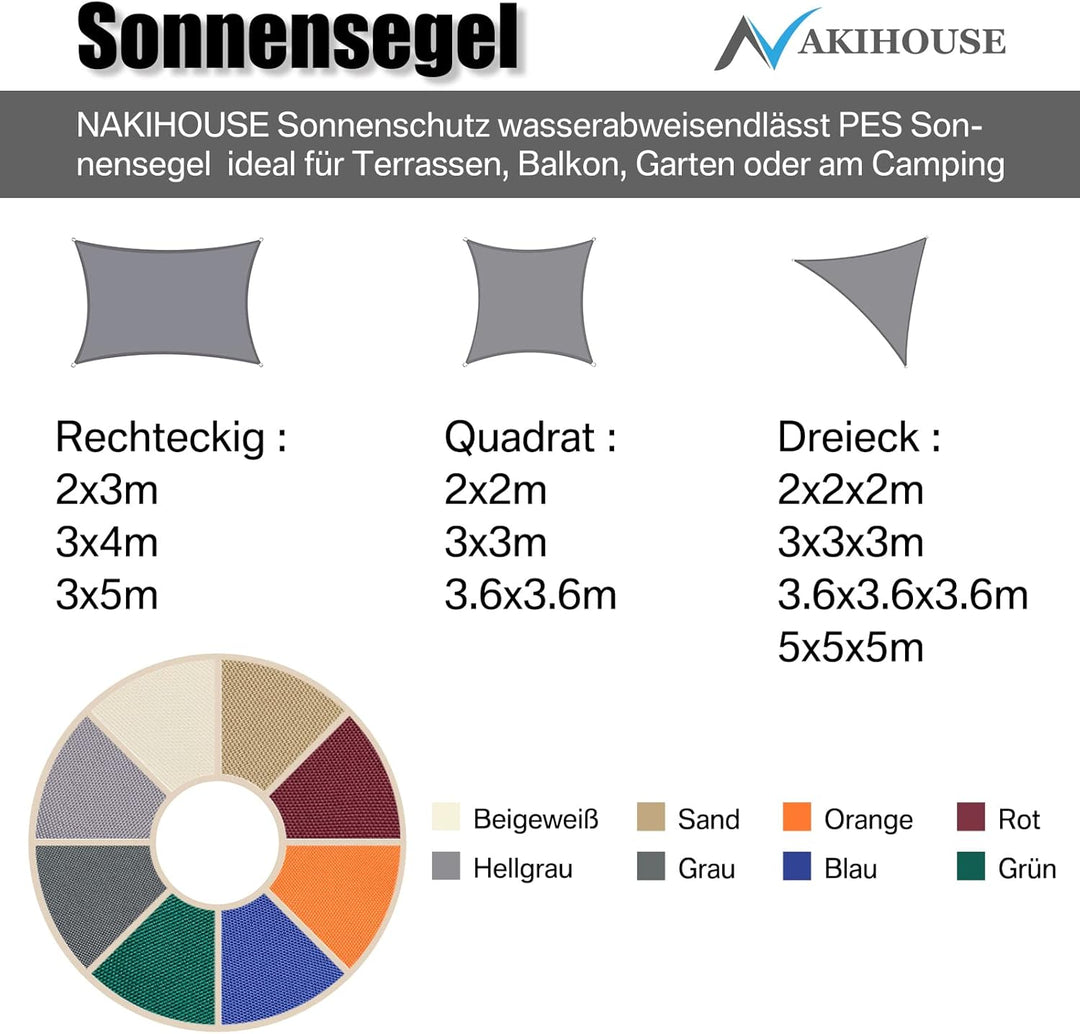 Sonnensegel inkl 24er Befestigung Kit,3x3x3m Wasserdichter Sonnenschutz Dreieck Sonnenschirm Aussenü