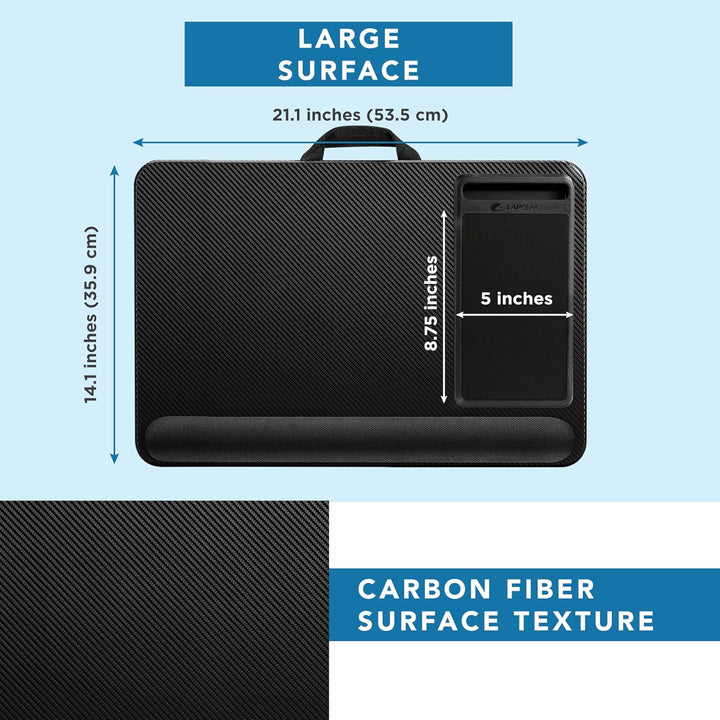 LapGear Home Office Pro Knietisch mit Handgelenkauflage, Mauspad und Handyhalterung, für Laptops mit