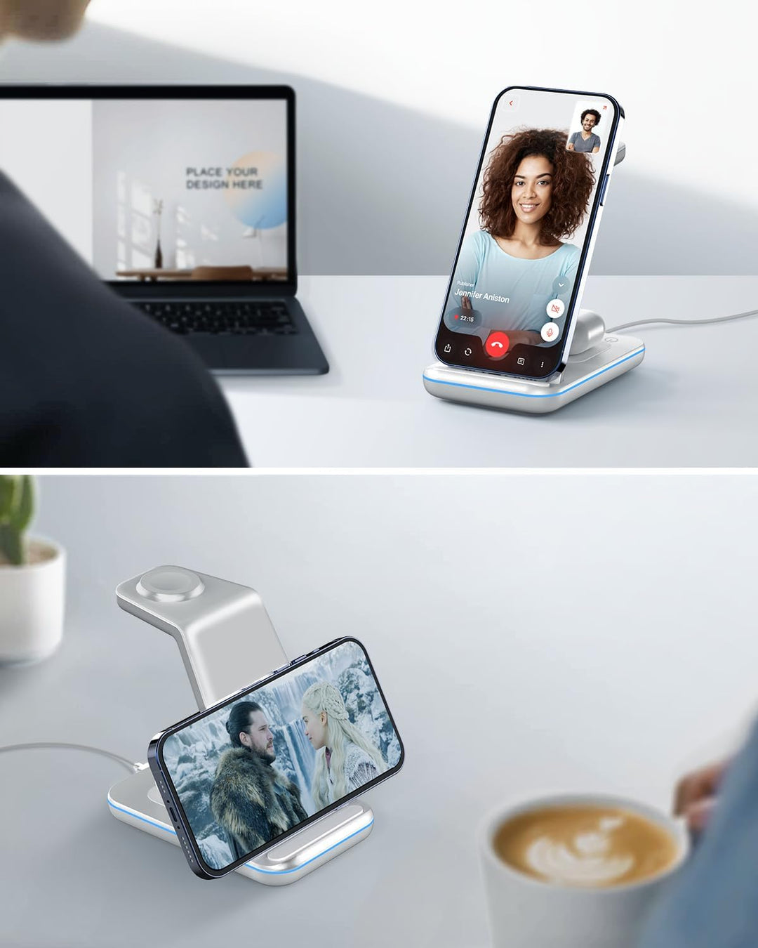 GEEKERA Wireless Charger, 3 in 1 Induktive Ladestation für iPhone 16/15/14/13/12/11/Pro Max, Ladesta