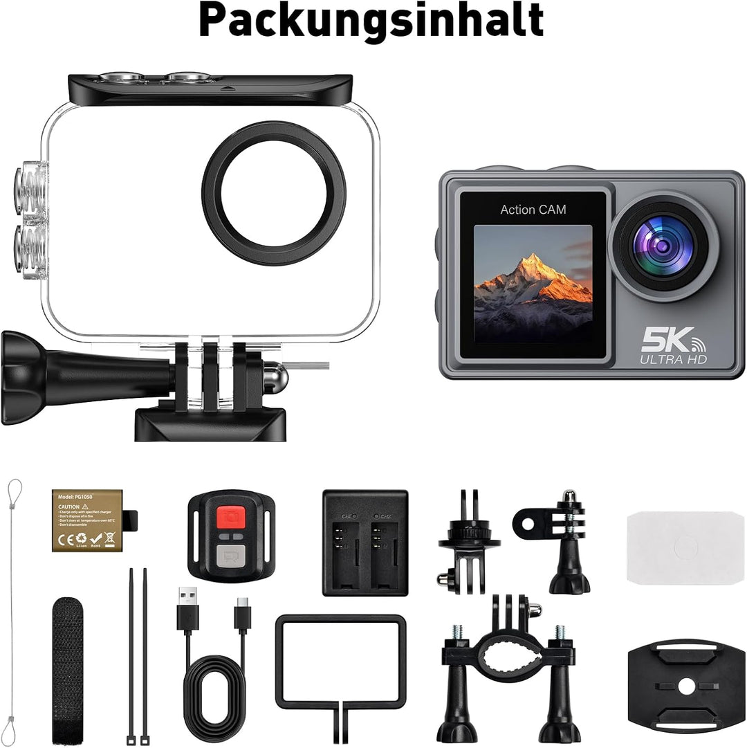 Action Cam 5K 4K60FPS, 50MP 30M/98FT wasserdichte Unterwasserkamera mit EIS, WiFi, 170° Ultra-Weitwi