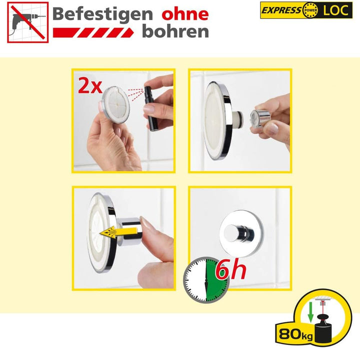 WENKO Express-Loc® Wandregal 2 Etagen Cali - Wandablage, Badablage, Befestigen ohne bohren, Edelstah
