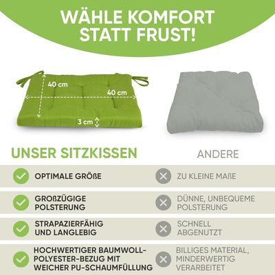 Gräfenstayn® 8er-Set Sitzkissen 40x40x3cm mit Haltebändern für Indoor und Outdoor mit Öko-Tex Siegel