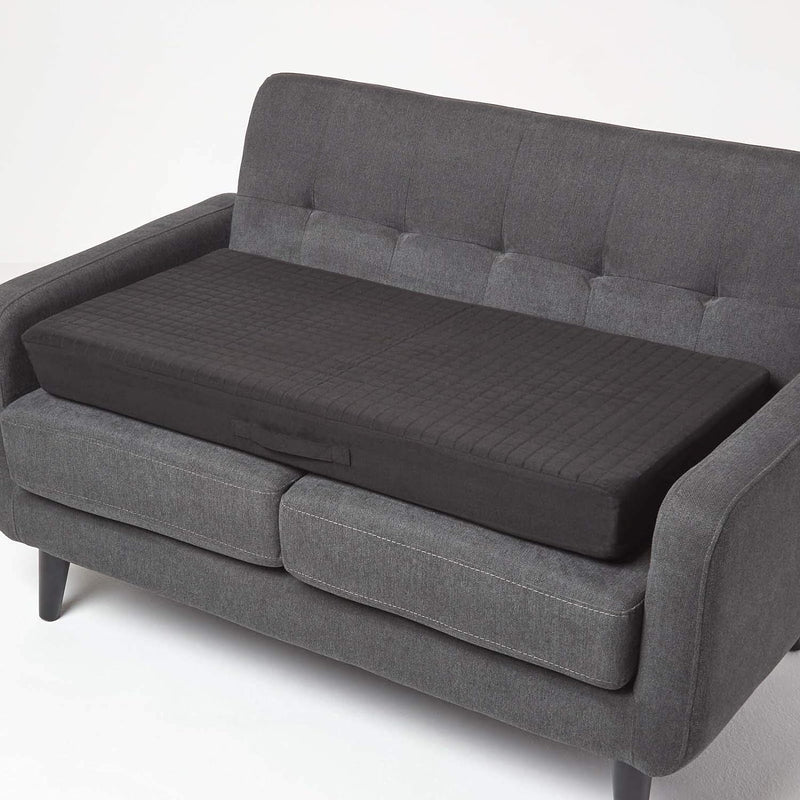 Homescapes Feste Sofa-Auflage 100x50 cm schwarz, 10 cm hohes Sitzkissen Velours, Sitzerhöhung orthop