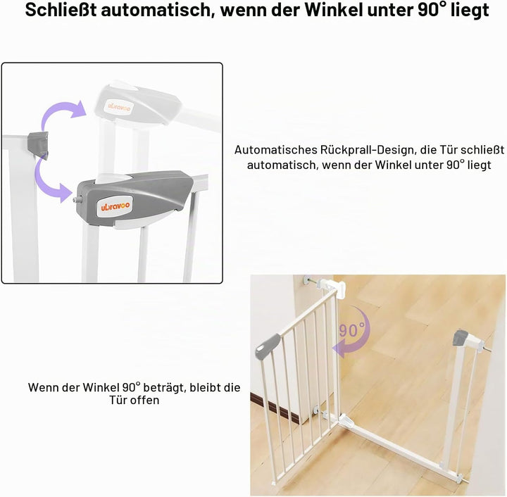 UBRAVOO Babygitter für Türen und Treppen, Höhe 100 cm, Sicherheits-Haustiergitter, Spannungstyp, aut