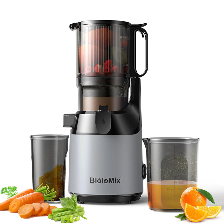Kaltpress Entsafter, BioloMix Langsam kauender Entsafter mit 13CM extra grossem Einfüllschacht für g
