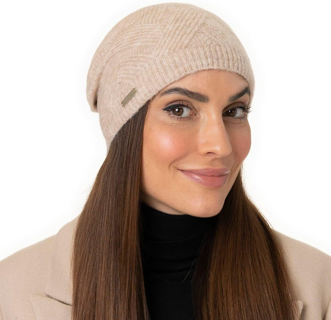 Seeberger Ricarda Wollmütze Beanie Strickmütze Wollbeanie Wintermütze Damenmütze Damen - mit Futter,