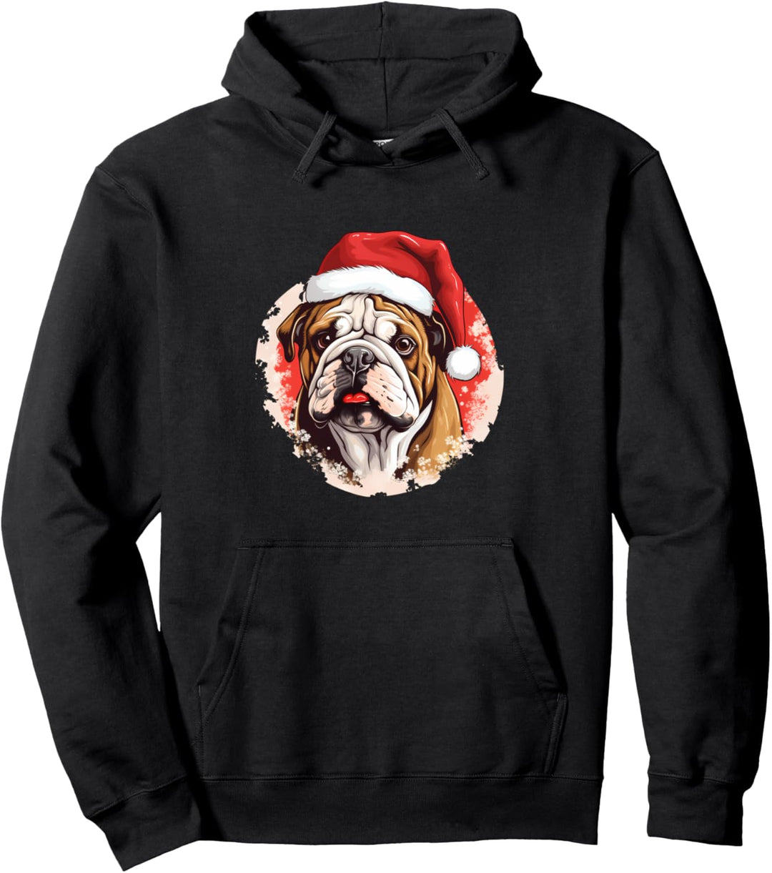 Englische Bulldogge mit Weihnachtsmütze. Weihnachten Hund Pullover Hoodie